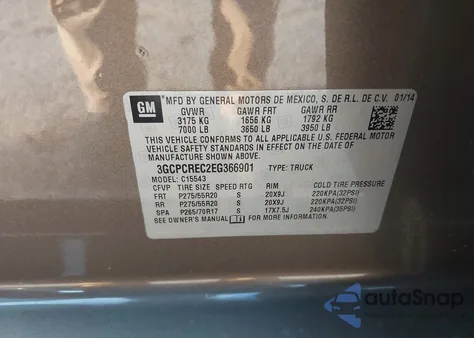 2014 Chevrolet Silverado 1500 1Lt z USA, uszkodzony, nr VIN 3GCPCREC2EG366901